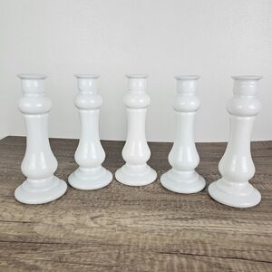 E.O. Brody Co. White Milk Glass Candle Stick Vases